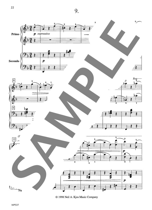 16のワルツ Op. 39より 第9番（ウィークレー&アーガンブライト編曲 / 4手連弾譜） (ヨハネス・ブラームス) / ピアノ連弾 初〜中級 - サンプル譜面 2/3