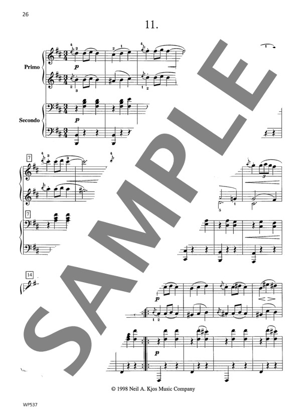 16のワルツ Op. 39より 第11番（ウィークレー&アーガンブライト編曲 / 4手連弾譜） (ヨハネス・ブラームス) / ピアノ連弾 初〜中級 - サンプル譜面 2/3