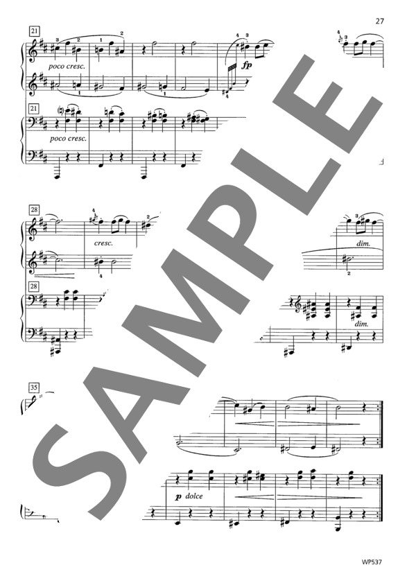 16のワルツ Op. 39より 第11番（ウィークレー&アーガンブライト編曲 / 4手連弾譜） (ヨハネス・ブラームス) / ピアノ連弾 初〜中級 - サンプル譜面 3/3