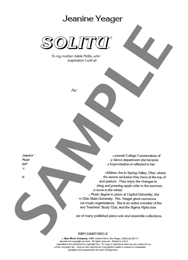 舞い上がる鷹 ~「ソリチュード」より (ジェニーン・ネリス・イェーガー) / ピアノソロ 初〜中級 - サンプル譜面 1/2