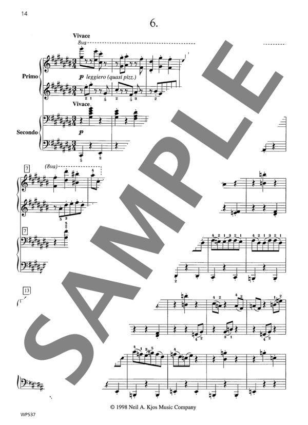 16のワルツ Op. 39より 第6番（ウィークレー&アーガンブライト編曲 / 4手連弾譜） (ヨハネス・ブラームス) / ピアノ連弾 中級 - サンプル譜面 2/3