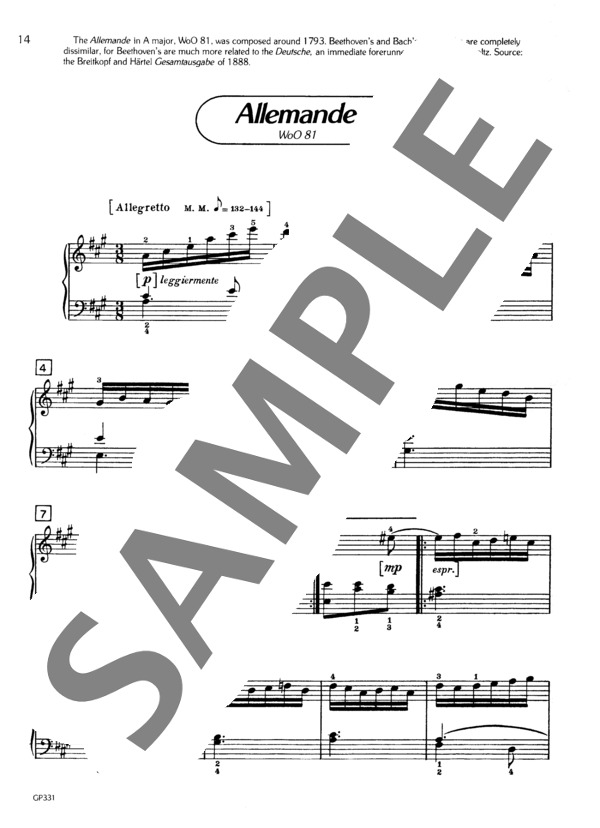 ドイツ舞曲（アルマンド) WoO.81 (ルートヴィヒ・ヴァン・ベートーヴェン) / ピアノソロ 初〜中級 - サンプル譜面 2/3