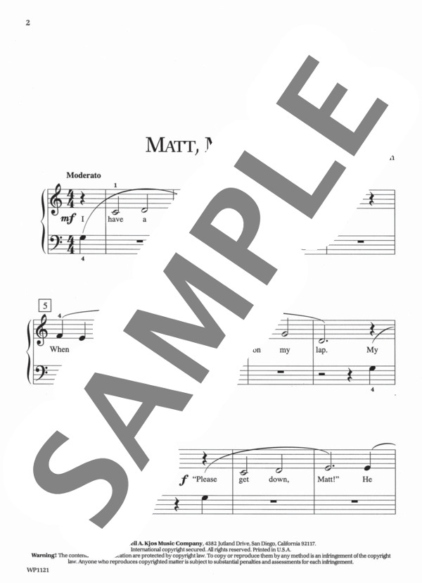 ぼくのねこ、マット Matt, My Cat (ジェーン・バスティン) / ピアノソロ 初級 - サンプル譜面 2/3