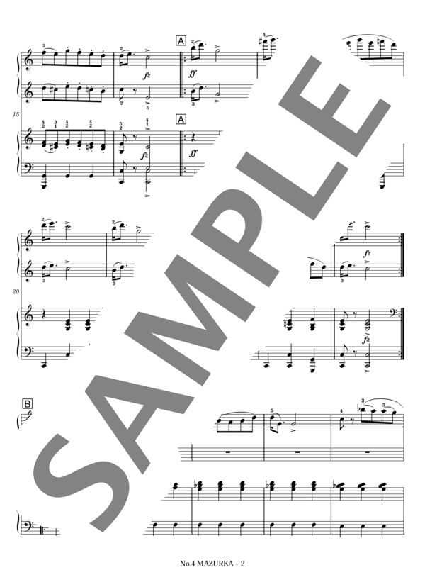6つの小品 Op. 10 より 第4曲 マズルカ (連弾） (カール・マリア・フォン・ウェーバー) / ピアノ連弾 中級 - サンプル譜面 3/5