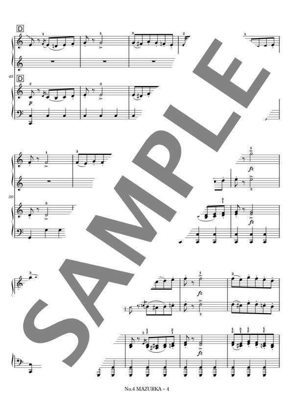 6つの小品 Op. 10 より 第4曲 マズルカ (連弾） (カール・マリア・フォン・ウェーバー) / ピアノ連弾 中級 - サンプル譜面 5/5