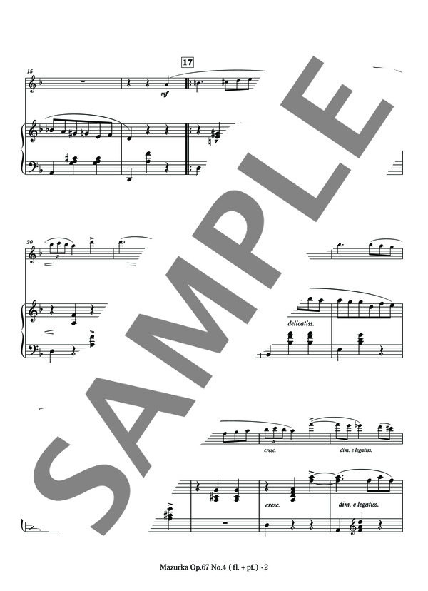 小山和彦編曲 管楽器とピアノのデュオによる マズルカOp.67-4(スコア&パート譜） (フレデリック・ショパン) / アンサンブルピアノ＋他楽器 中〜上級 - サンプル譜面 3/5