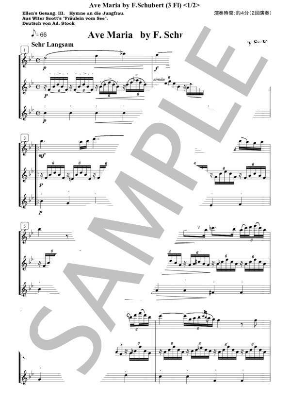 フルート三重奏 アヴェマリア（シューベルト） (フランツ・シューベルト) / 初級 - サンプル譜面 1/2