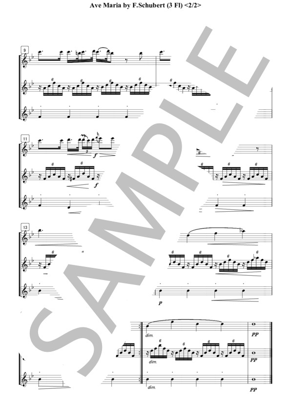 フルート三重奏 アヴェマリア（シューベルト） (フランツ・シューベルト) / 初級 - サンプル譜面 2/2