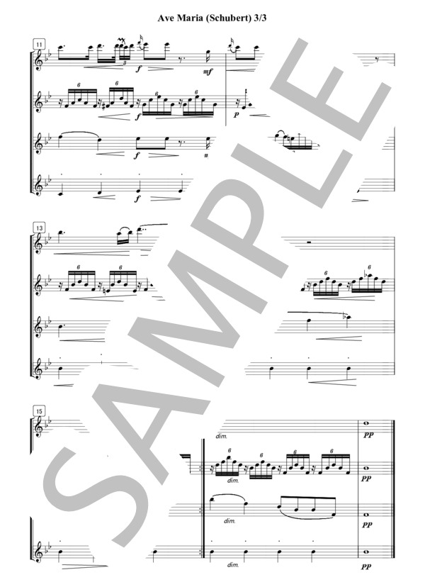 フルート4重奏 アヴェマリア（シューベルト） (フランツ・シューベルト) / 初級 - サンプル譜面 3/5