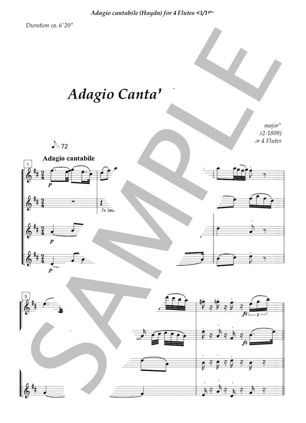 フルート4重奏 交響曲92番より（ハイドン） (フランツ・ヨーゼフ・ハイドン) / 初〜中級 - サンプル譜面 1/5