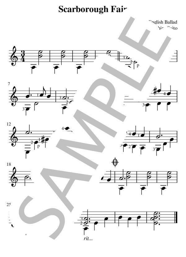 スカボロー・フェア (イギリス民謡) / ギターソロ 入門〜初級 - サンプル譜面 2/2