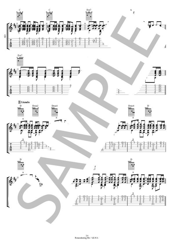 【A.Gt】Remembering Me (S.E.N.S.) / ギター弾き語り その他 - サンプル譜面 3/4
