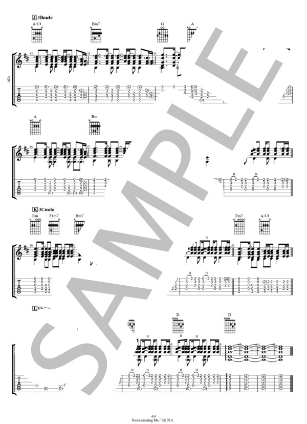 【A.Gt】Remembering Me (S.E.N.S.) / ギター弾き語り その他 - サンプル譜面 4/4