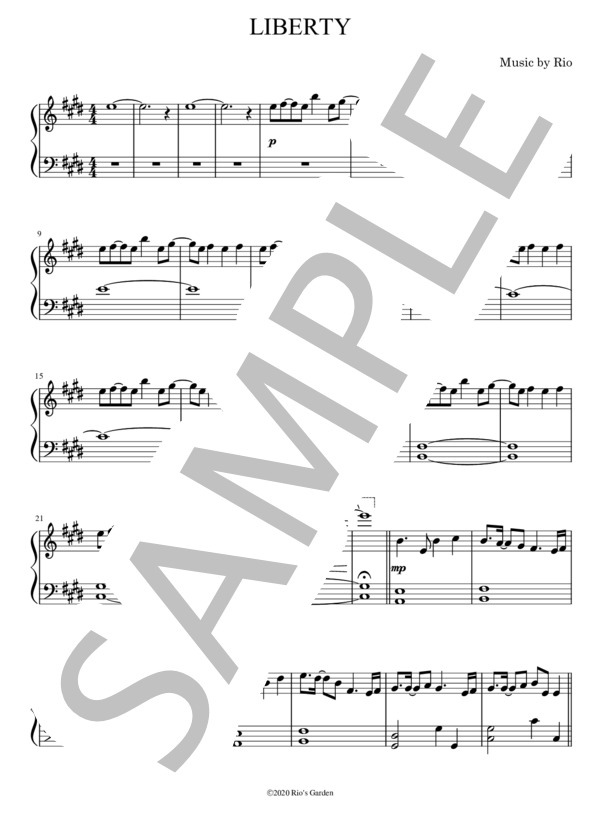 【ピアノ（ソロ）】LIBERTY (Rio) / ピアノソロ 中級 - サンプル譜面 1/4