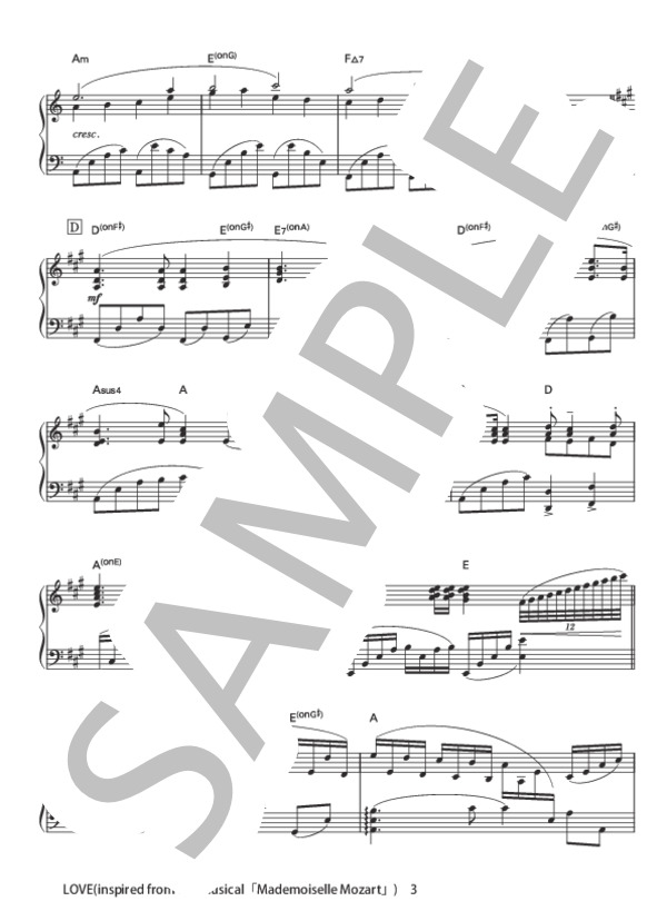 LOVE (inspired from the musical「Mademoiselle Mozart」） (小室 哲哉) / ピアノソロ 初〜中級 - サンプル譜面 3/5