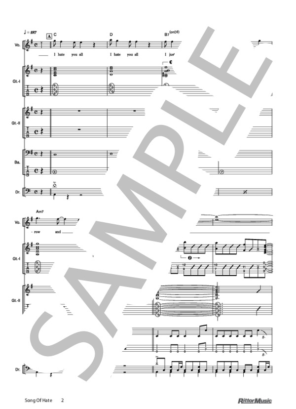 Song Of Hate (HAWAIIAN6) / バンドスコア その他 - サンプル譜面 2/5