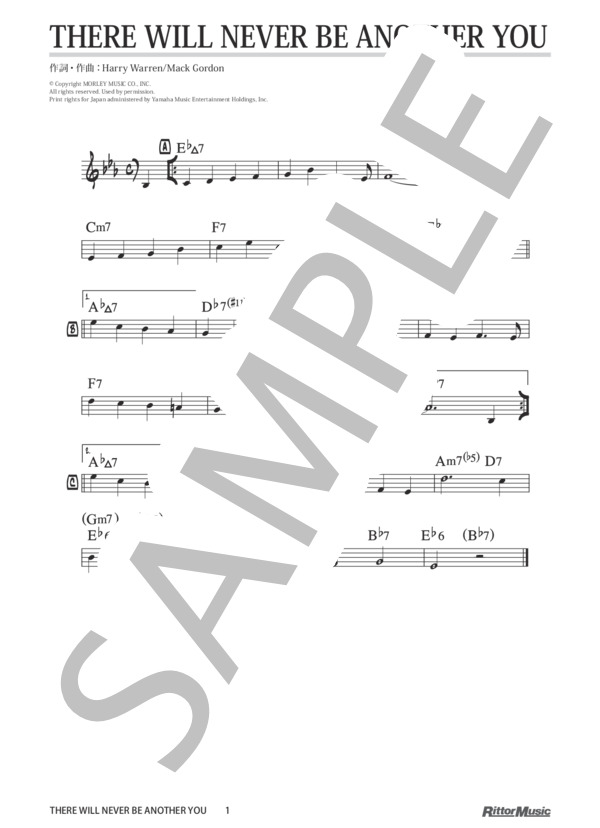 There Will Never Be Another You / ジャズ・スタンダード・バイブル (ハリー・ウォーレン) / メロディ その他 - サンプル譜面 1/1