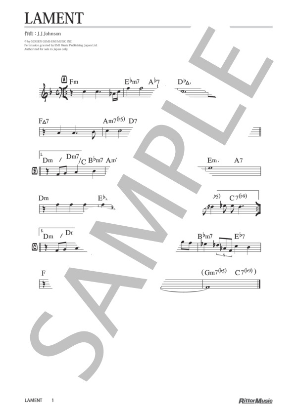 Lament / ジャズ・スタンダード・バイブル (J.J.Johnson) / メロディ その他 - サンプル譜面 1/1