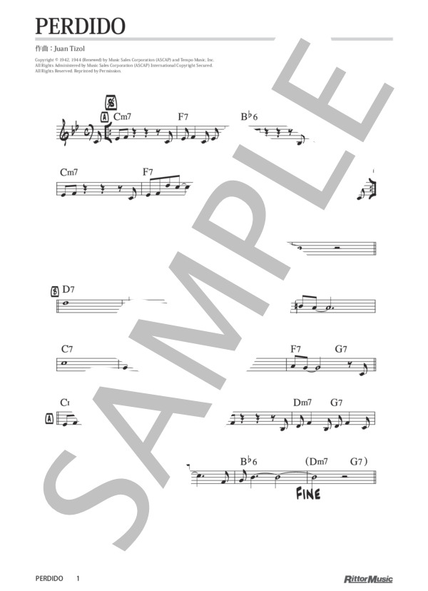 Perdido / ジャズ・スタンダード・バイブル (ジュアン・ティゾル) / メロディ その他 - サンプル譜面 1/2
