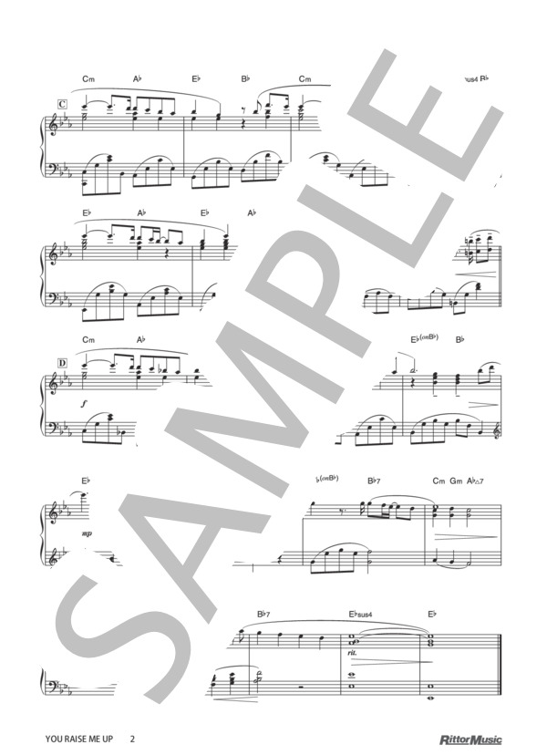 YOU RAISE ME UP (ケルティック・ウーマン) / ピアノソロ その他 - サンプル譜面 2/2
