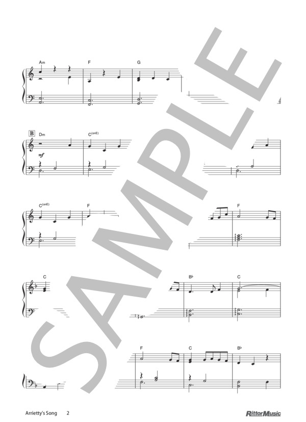 Arrietty's Song (セシル・コルベル) / ピアノソロ その他 - サンプル譜面 2/3
