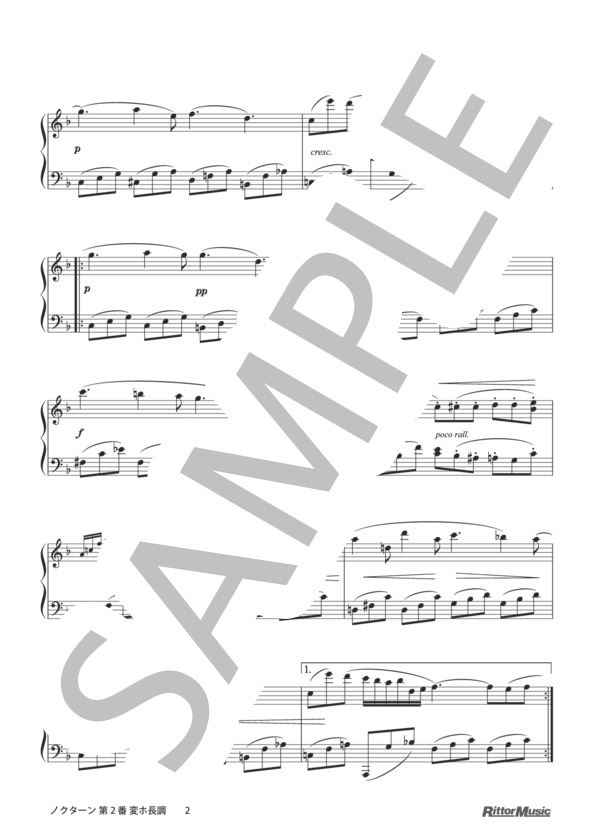 ノクターン 第2番 変ホ長調 / 発表会で役に立つ！はじめてのクラシック名曲50選 (フレデリック・ショパン) / ピアノソロ その他 - サンプル譜面 2/3