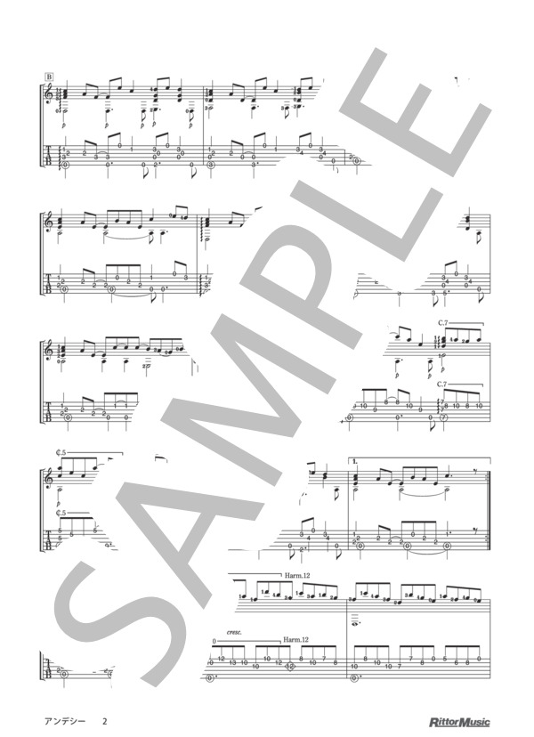 アンデシー / クラシック・ギターのしらべ 情熱のスタンダード編 (アンドリュー・ヨーク) / ギターソロ その他 - サンプル譜面 2/3