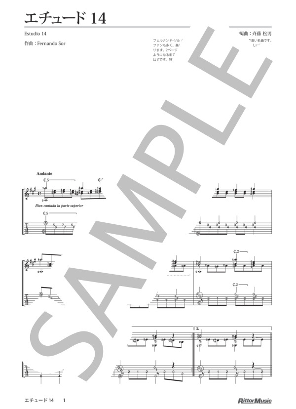 エチュード 14 / クラシック・ギターのしらべ 情熱のスタンダード編 (フェルナンド・ソル) / ギターソロ その他 - サンプル譜面 1/3