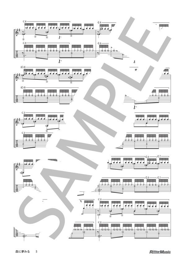 森に夢みる / クラシック・ギターのしらべ 情熱のスタンダード編 (アグスティン・バリオス＝マンゴレ) / ギターソロ その他 - サンプル譜面 5/5