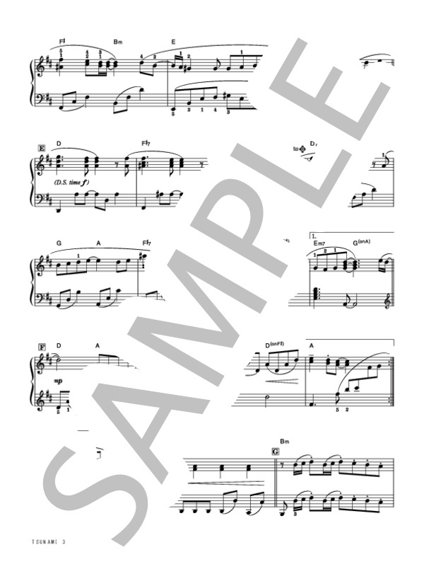 TSUNAMI (サザンオールスターズ) / ピアノソロ 初級 - サンプル譜面 3/4