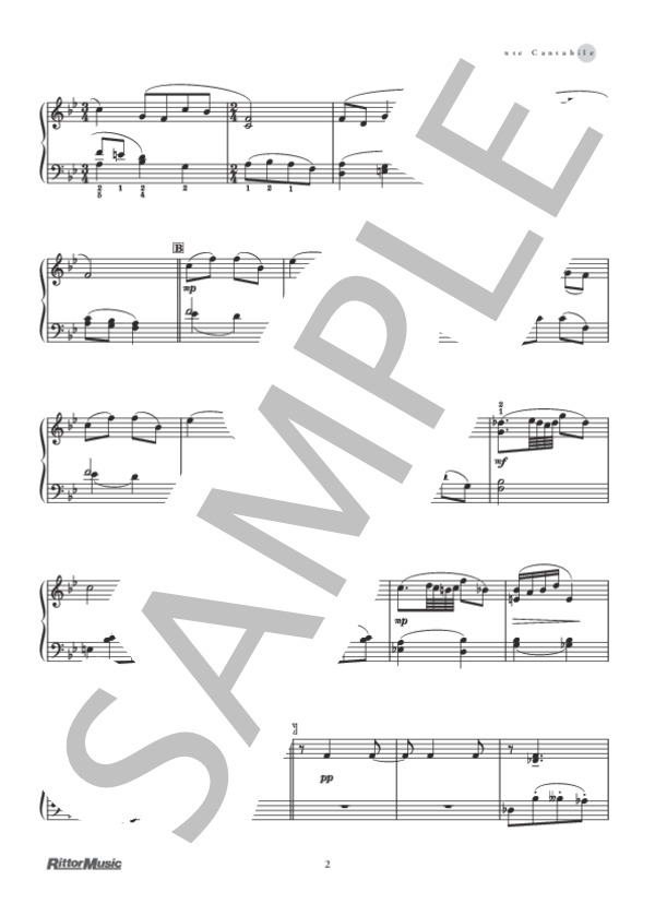 アンダンテ・カンタービレ (ピョートル・イリイチ・チャイコフスキー) / ピアノソロ 初級 - サンプル譜面 2/5