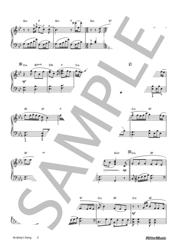 Arrietty's Song (セシル・コルベル) / ピアノソロ 初級 - サンプル譜面 2/3