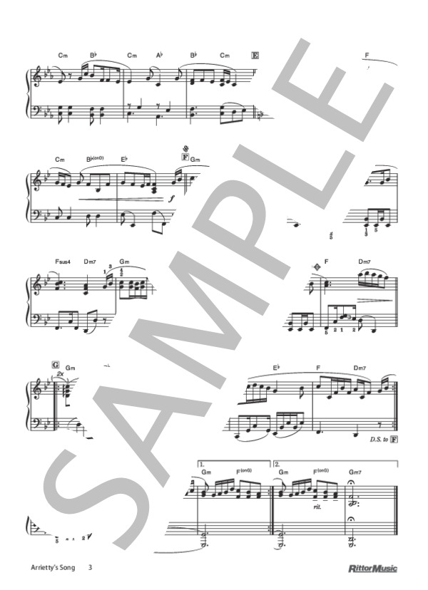 Arrietty's Song (セシル・コルベル) / ピアノソロ 初級 - サンプル譜面 3/3
