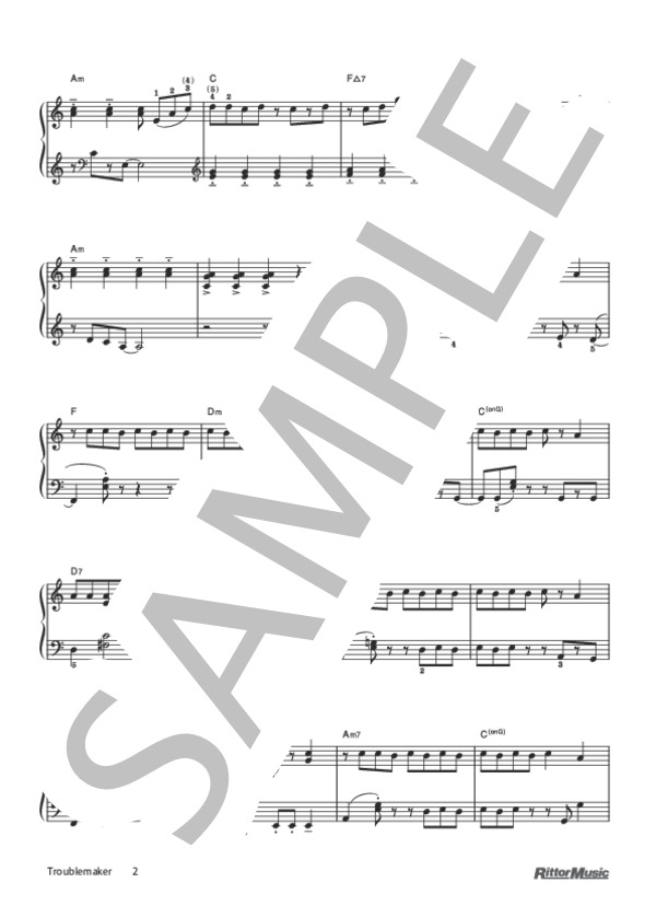 Troublemaker (嵐) / ピアノソロ 初級 - サンプル譜面 2/5
