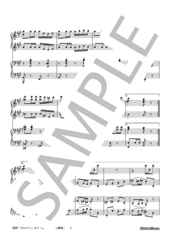 歌劇『カルメン』より「第1幕への前奏曲」 (ジョルジュ・ビゼー) / ピアノ連弾 初〜中級 - サンプル譜面 2/5