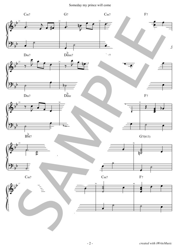 いつか王子様が    /    ピアノソロ コード付き (フランク・チャーチル) / 初級 - サンプル譜面 2/3