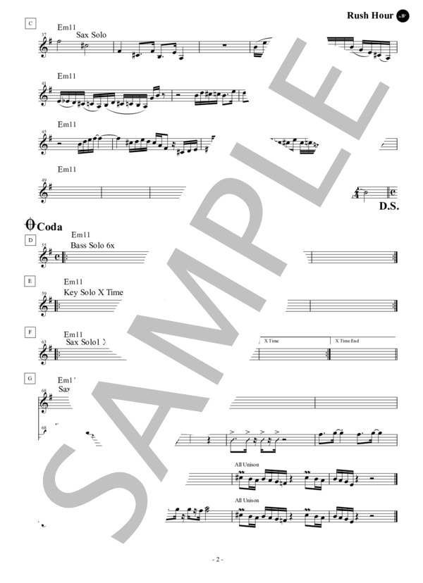 Rush Hour (Key=Dm) in B♭ / ラッシュ・アワー / フュージョン・スタンダード・ライブラリ (Sheet Music) (David Sanborn) / テナーサックス 中級 - サンプル譜面 2/2