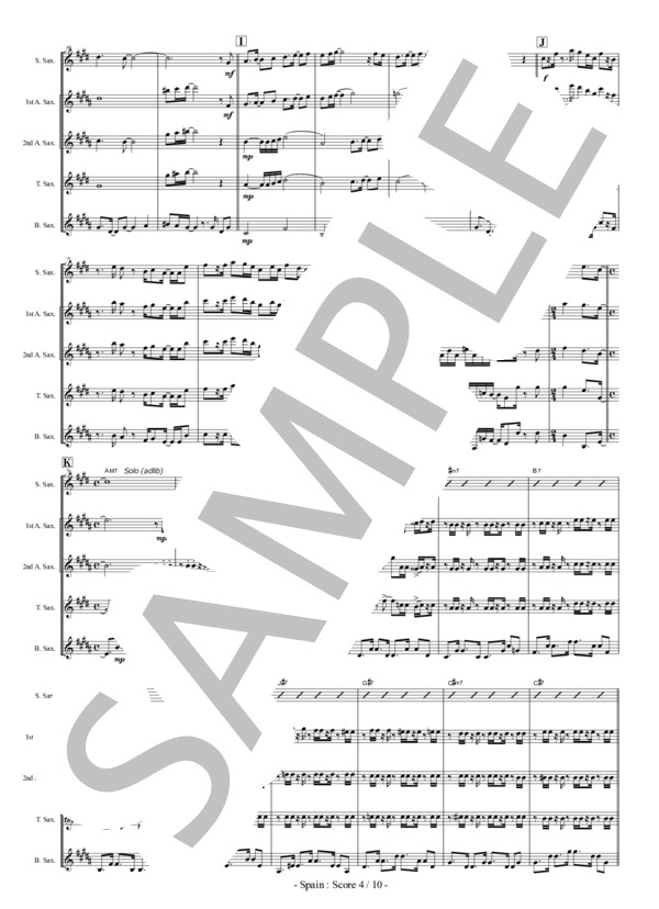 【SAX5】スペイン（サックス五重奏SAATB) (チック・コリア) / アンサンブル木管 中〜上級 - サンプル譜面 4/5