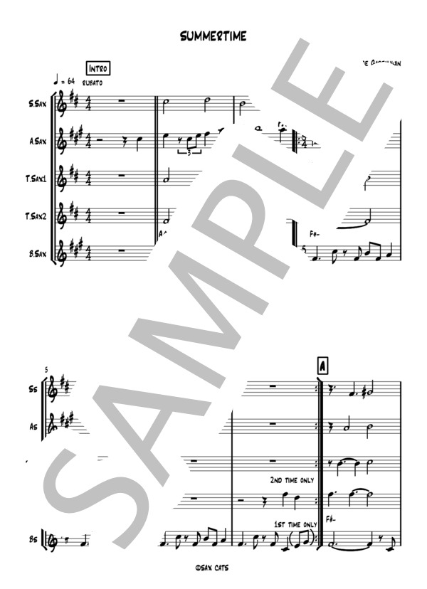 Summertime (SAX CATS) / アンサンブル木管 中級 - サンプル譜面 1/5