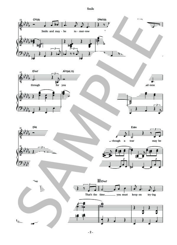 スマイル - ナット・キング・コール (key in D♭） (チャールズ・チャップリン) / ピアノ伴奏 初〜中級 - サンプル譜面 2/4