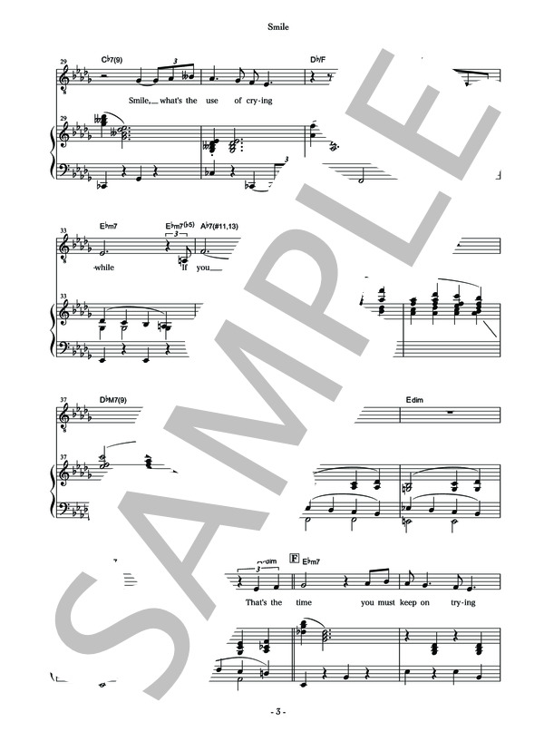 スマイル - ナット・キング・コール (key in D♭） (チャールズ・チャップリン) / ピアノ伴奏 初〜中級 - サンプル譜面 3/4
