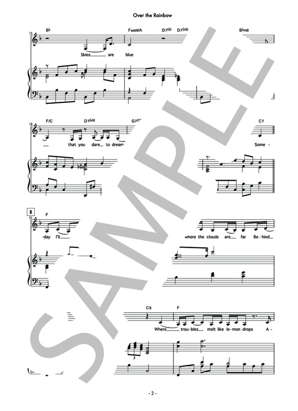 Over The Rainbow - レネー・ゼルウィガー from 映画『ジュディ 虹の彼方に』 / ピアノ伴奏 中級 - サンプル譜面 2/4