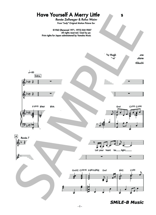 Have Yourself A Merry Little Christmas - レネー・ゼルウィガー＆ルーファス・ウェインライト / ピアノ伴奏 中級 - サンプル譜面 1/4