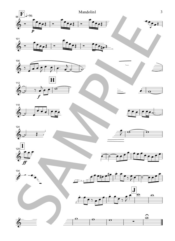 Little Tune for Mandolin Orchestra No.3「風の彼方へ」 1stマンドリン パート譜 (大村 慎一) / 初〜中級 - サンプル譜面 3/3