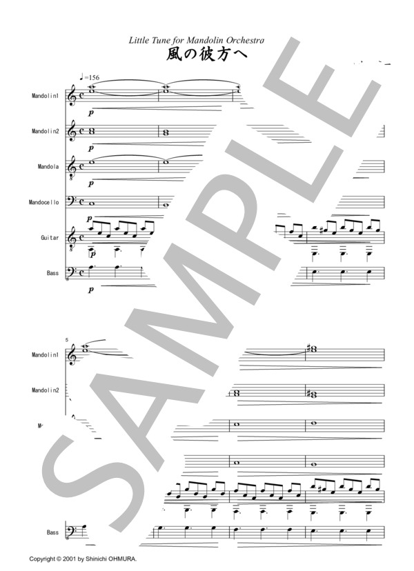 Little Tune for Mandolin Orchestra No.3「風の彼方へ」 (大村 慎一) / マンドリン 初〜中級 - サンプル譜面 1/5