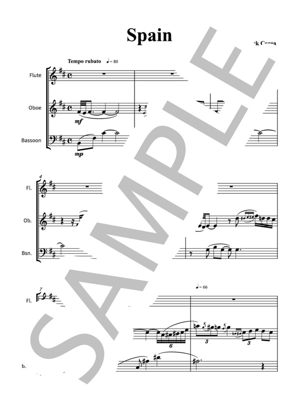 【木管三重奏】Spain(Fl, Ob, Bsn) (チック・コリア) / アンサンブル木管 中〜上級 - サンプル譜面 1/5