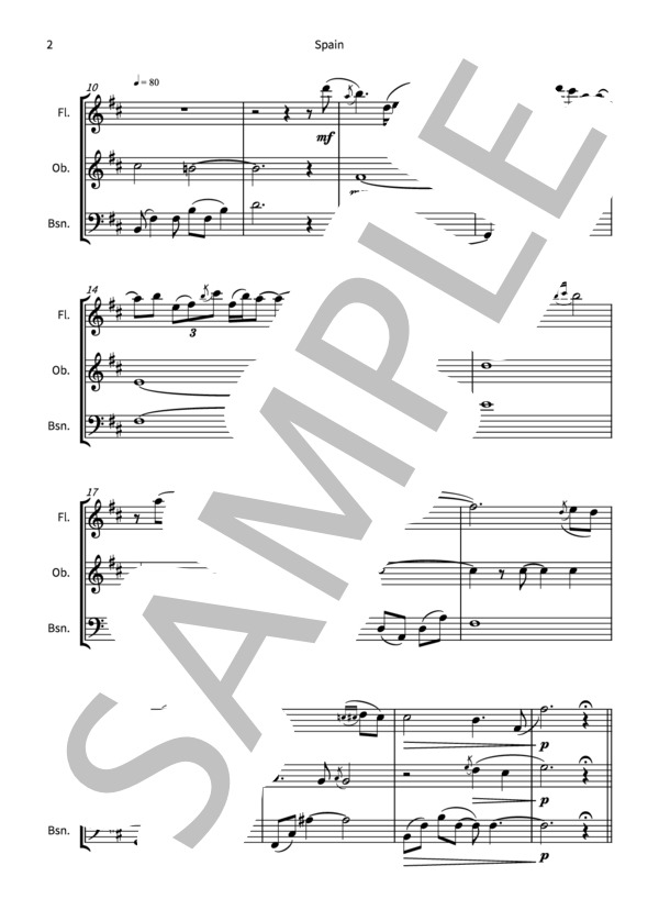【木管三重奏】Spain(Fl, Ob, Bsn) (チック・コリア) / アンサンブル木管 中〜上級 - サンプル譜面 2/5