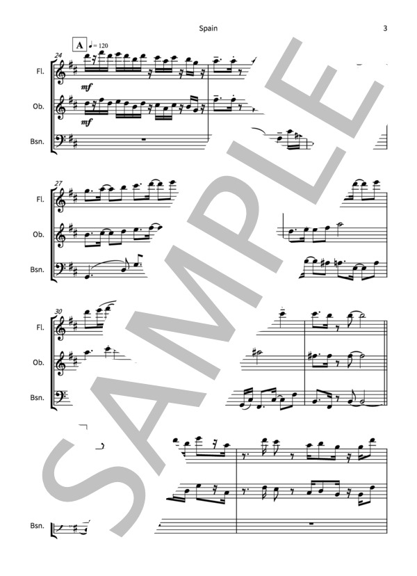 【木管三重奏】Spain(Fl, Ob, Bsn) (チック・コリア) / アンサンブル木管 中〜上級 - サンプル譜面 3/5