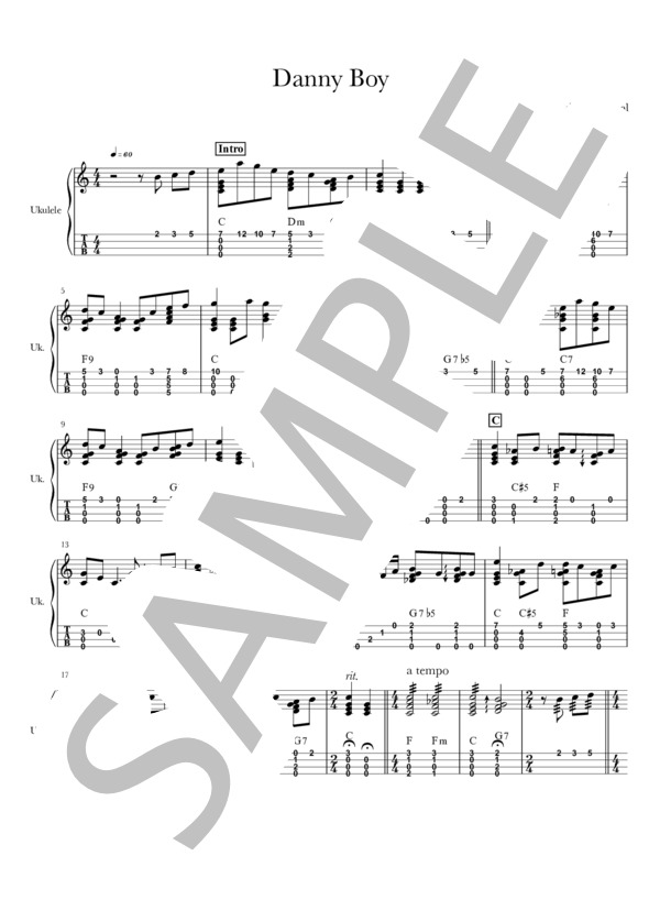 Danny Boy (アイルランド民謡) / ウクレレソロ 初〜中級 - サンプル譜面 1/2
