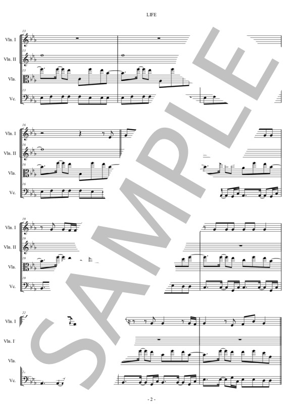 LIFE キマグレン  弦楽四重奏 スコアとスコアとパート譜 / アンサンブルパート 中〜上級 - サンプル譜面 2/5
